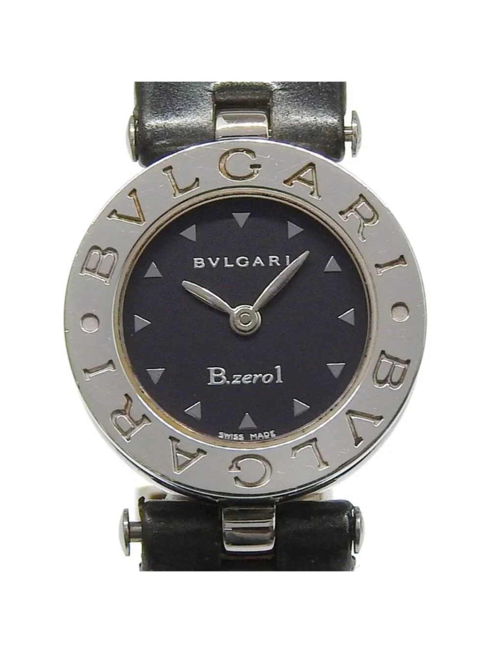 Bvlgari Stainless Steel Leather Quartz Analog Display Black Dial Watch
